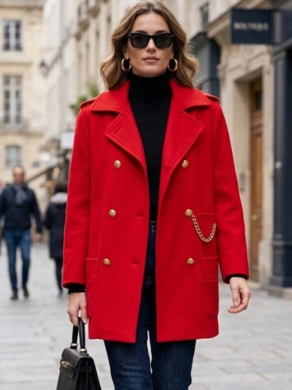 VTG Wacs Works By ilie Wacs Red Double Breasted Coat Jacket Gold Button Size
